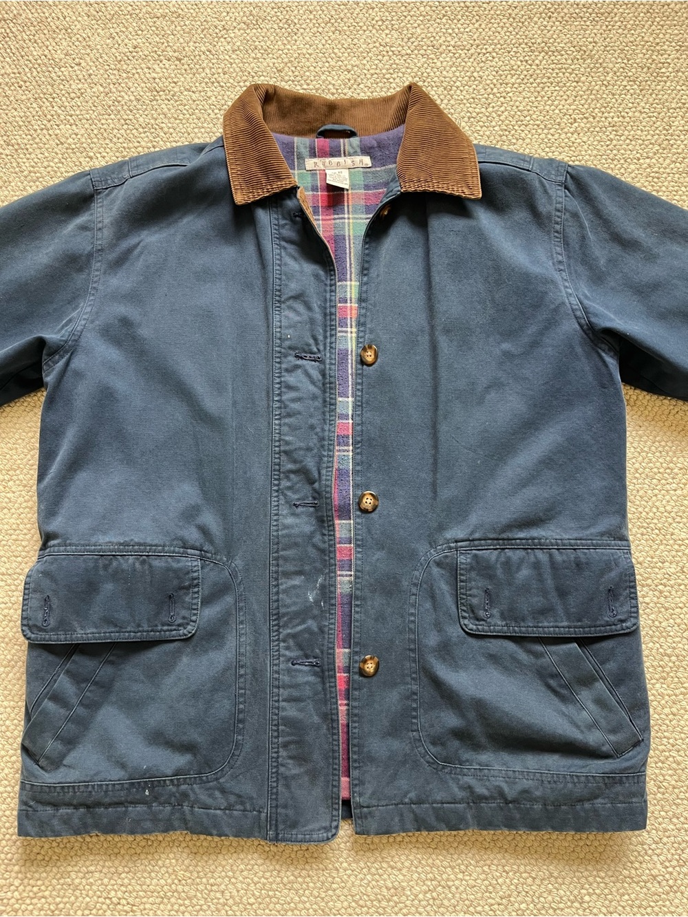 Rubish Women’s Blue Barn Coat Corduroy Collar Plaid Lined Chore Jacket XS - Picture 2 of 7